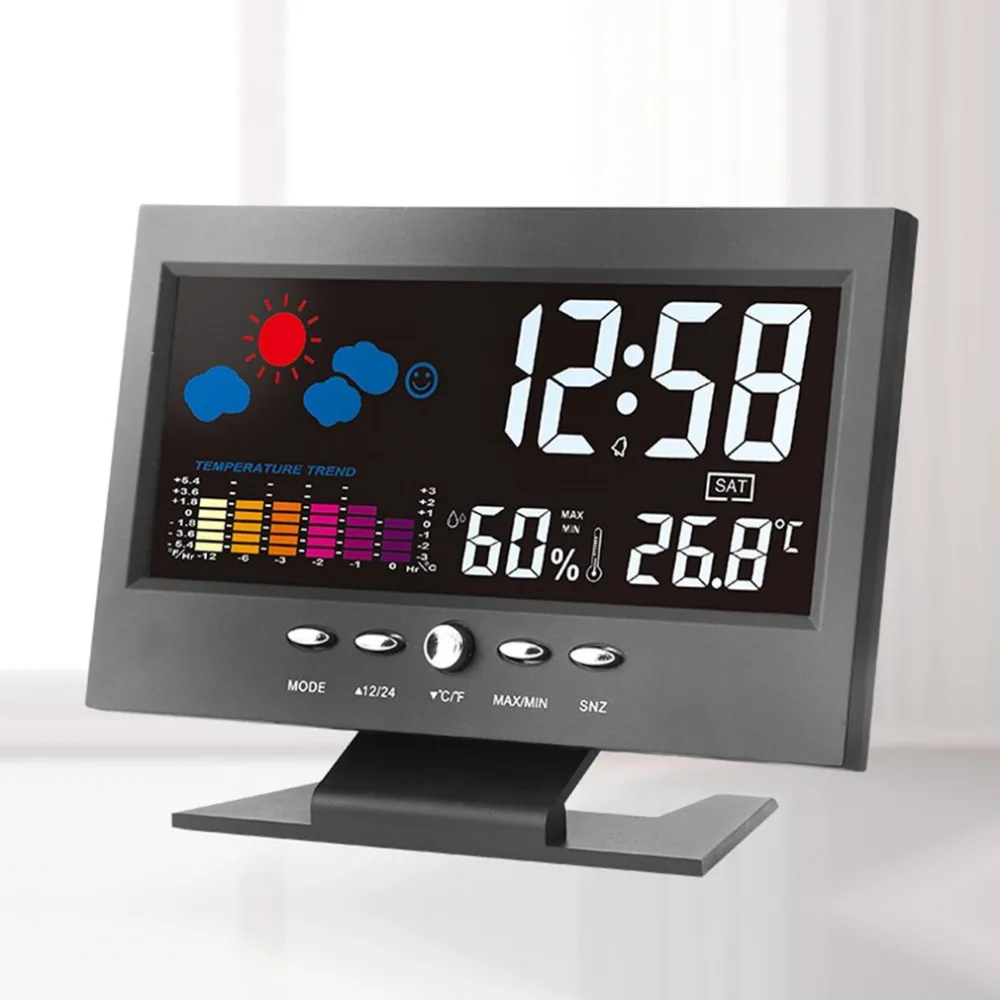 Reloj electrónico Digital LCD temperatura humedad Monitor termómetro higrómetro electrónico interior reloj de pronóstico del tiempo Reloj electrónico Digital LCD temperatura humedad Monitor termómetro higrómetro electrónico interior reloj de pronóstico del tiempo