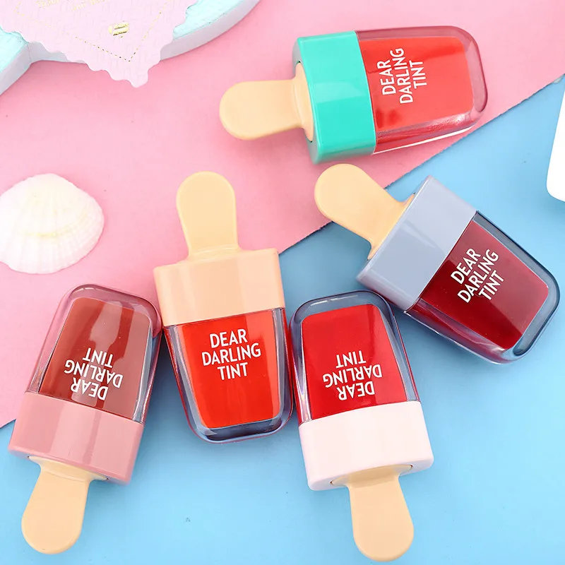 

1PC Tint Lip Gloss Lipstick 4 Colors Super Ice Cream Lip Gloss Waterproof Long Lasting Makeup Liquid Lipstick Sweet Red Lip Tint