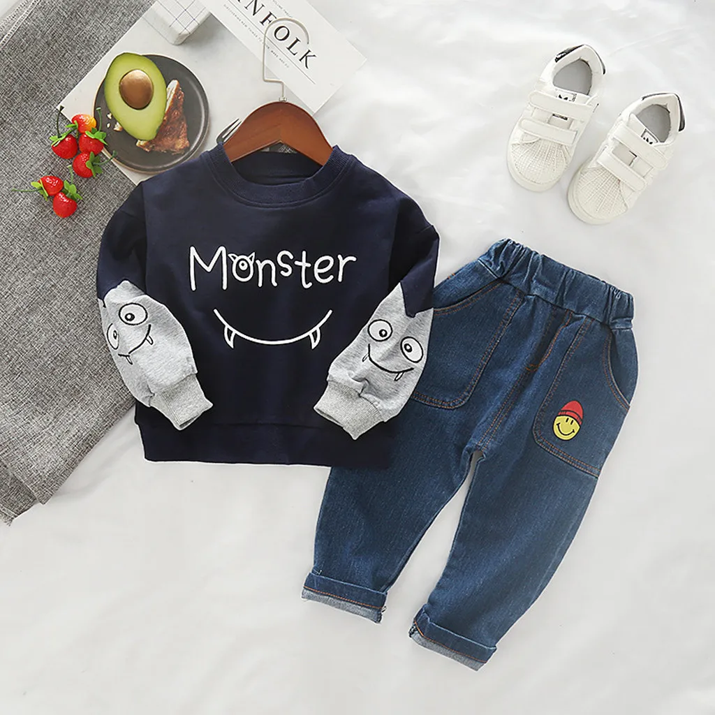 Toddler Boys Clothes Winter Autumn Cartoon Sweatshirt Denim Pants Baby Boy Outfit Children's Set Halloween Gift 2 3 4 5 T