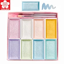 8 шт. Сакура перламутровые Твердые акварельные краски в наборе с 2 кистями включают золото серебро Пигмент Богатые Звездные цвета для художников студентов