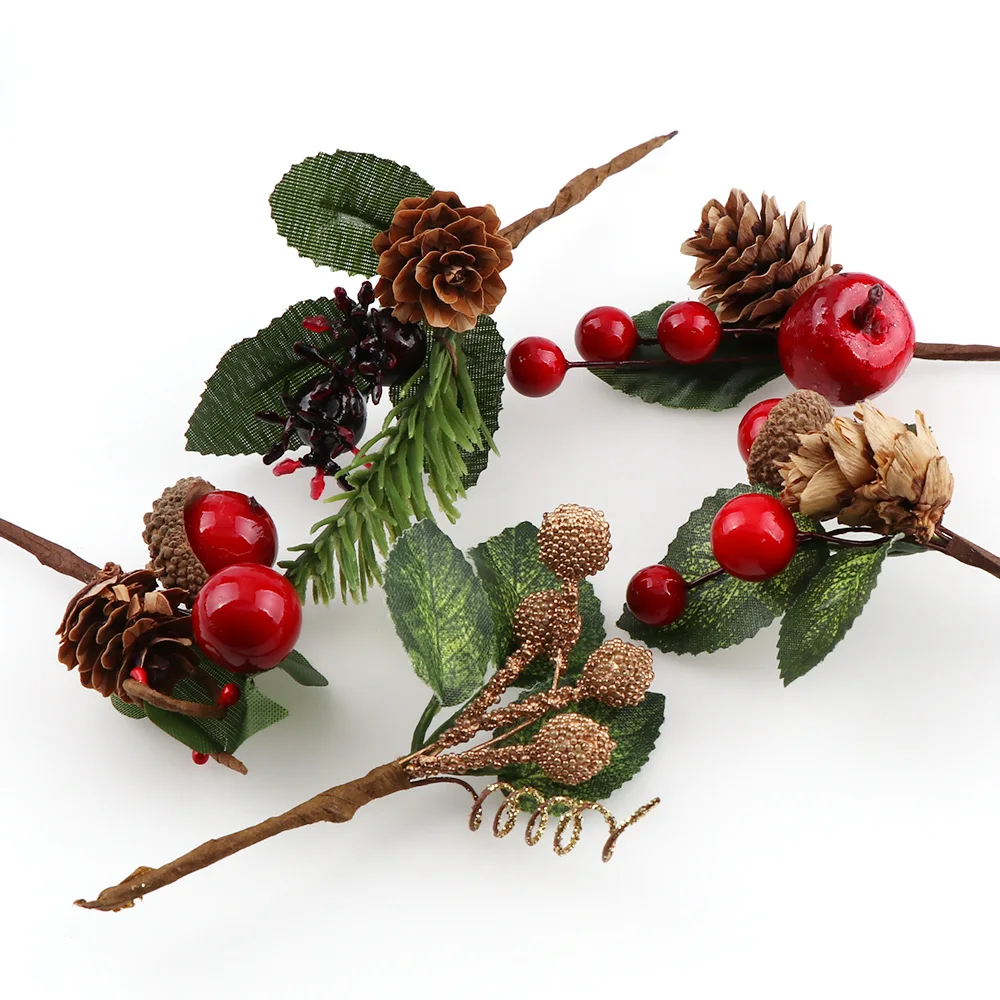 

5PC/lot Mix Style Christmas Tree Decoration Accessories Artificial Pine Plant Simulation DIY Paste Gift Box Decoration Handicr