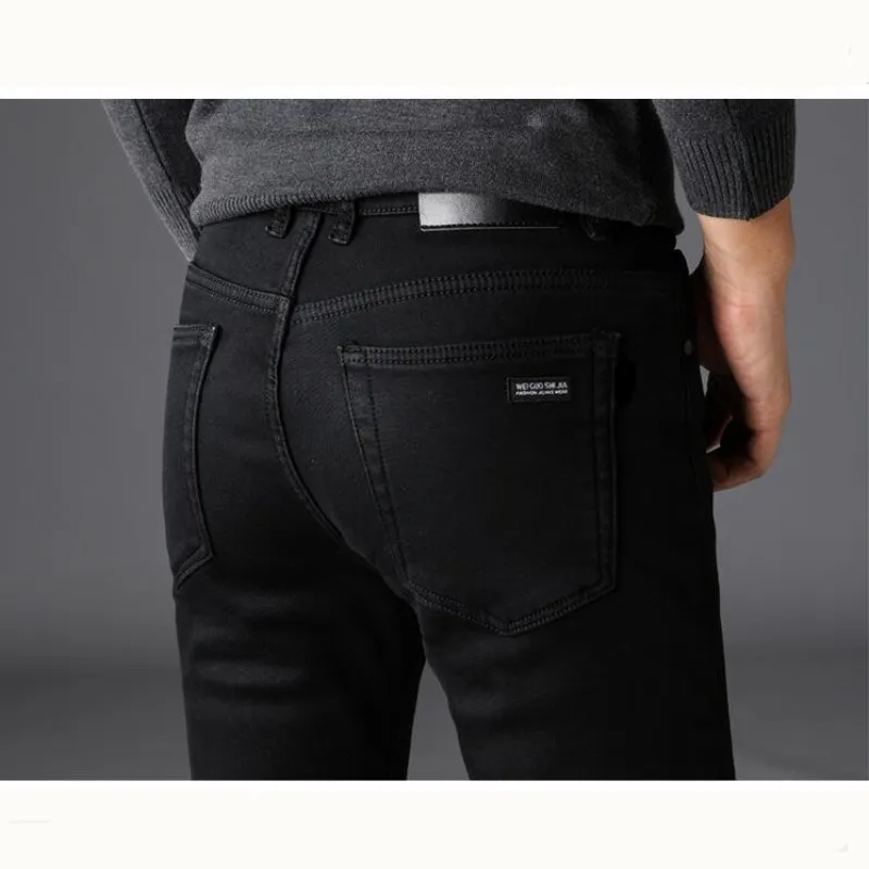 Брендовые мужские джинсы, Классическая мужская одежда, высокое качество, деловые повседневные джинсовые штаны, тонкие черные прямые Стрейчевые брюки для мужчин