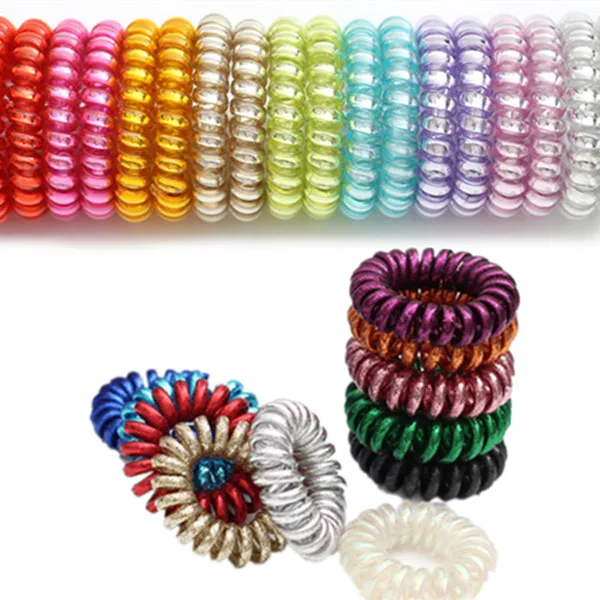 

10 Pcs/lot Shining Bling Color Telephone Cord Hair Ties Women Adult Hair Accessories PT016
