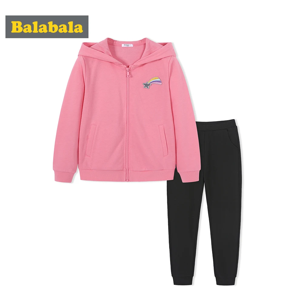 

Balabala Girls 2-Piece Embroidered Hooded Sweatshirt with Zip + Sweatpants Clothing Set in Soft Cotton for Teenage Girl for Spri