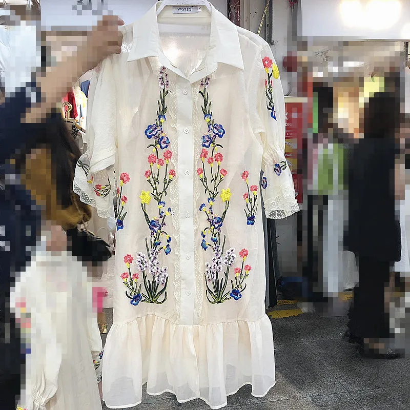 Retro Elegant Summer Womens Bow Tie Embroidery Gauze Sexy Dress Ladies Lotus Leaf Side Short Sleeve Party Dresses Girls Vestidos Retro Elegant Summer Womens Bow Tie Embroidery Gauze Sexy Dress Ladies Lotus Leaf Side Short Sleeve Party Dresses Girls Vestidos