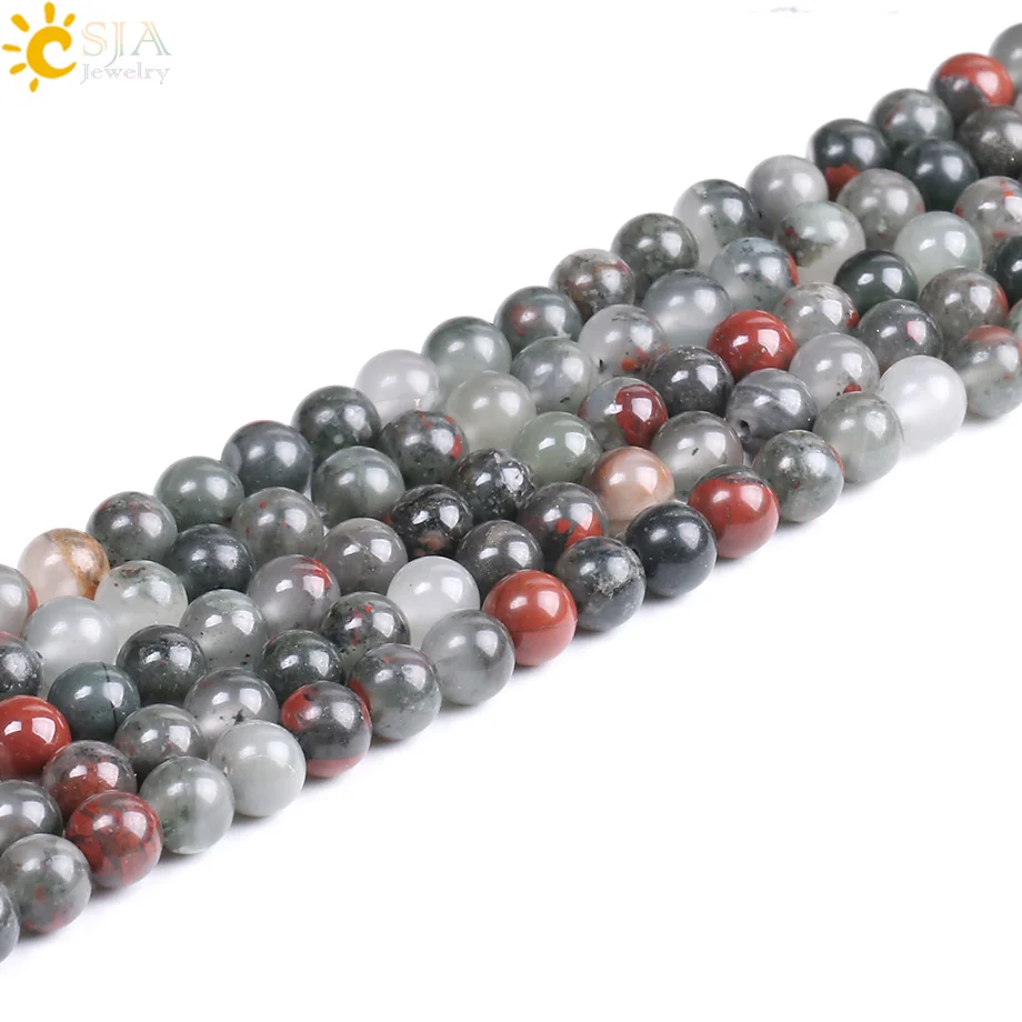 

CSJA Natural Stone Loose Beads African Bloodstone 4mm 6mm 8mm 10mm Round Ball Jewelry Making Bracelet Necklace Accessories F223