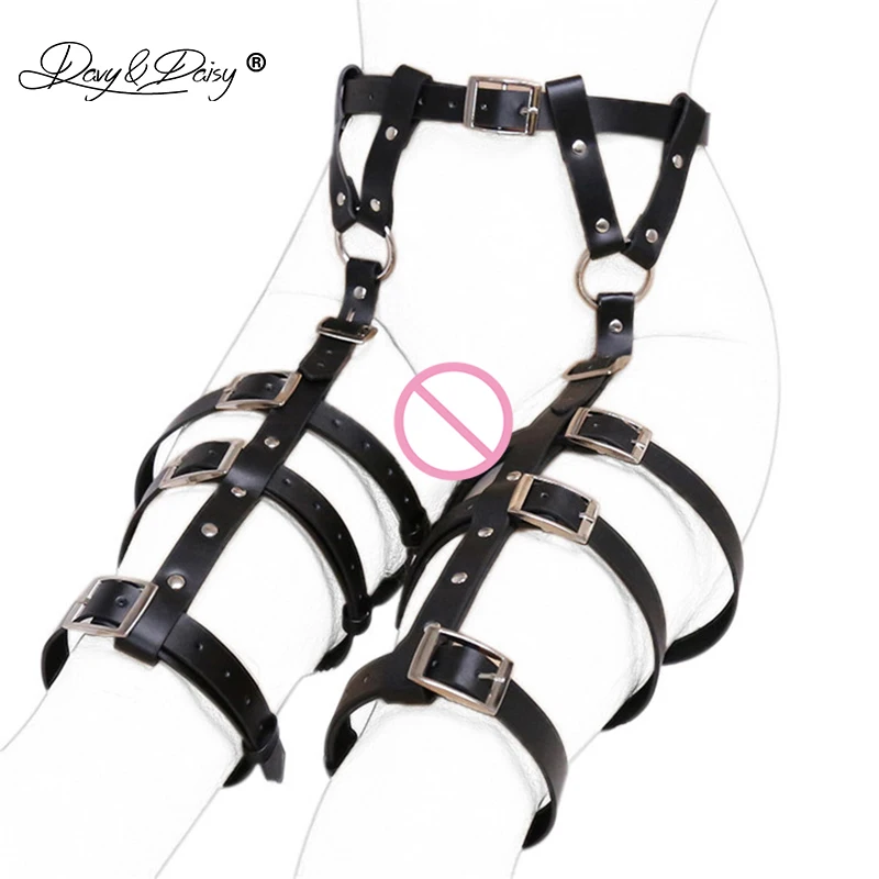 DAVYDAISY Women Sexy PU Leather Belt Pants Open Crotch Bandage Exotic Pants SM Sexy Lingerie Costumes For Couples PA503