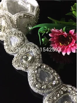 

2015 Rhinestone Sew crystal Rhinestone Trimming chain For Wedding Dress glass beaded rhinestone applique trim Bridal Sash