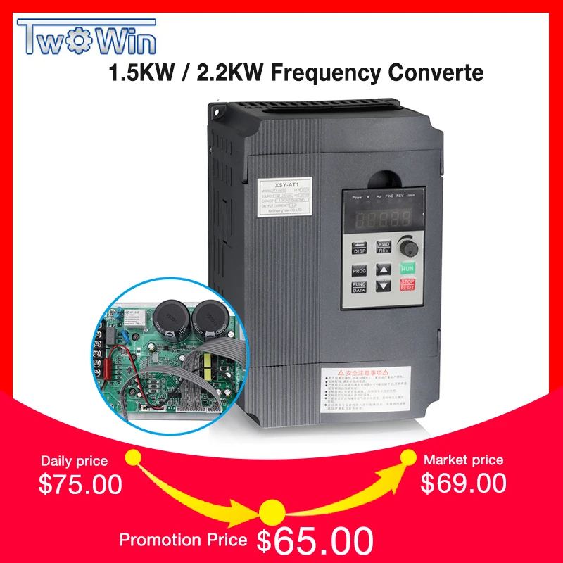 

Twowin 1.5KW 2.2KW 220V Single-phase Inverter Input VFD 3 Phase Output Frequency Converter Adjustable Speed 1500W 220V Inverter