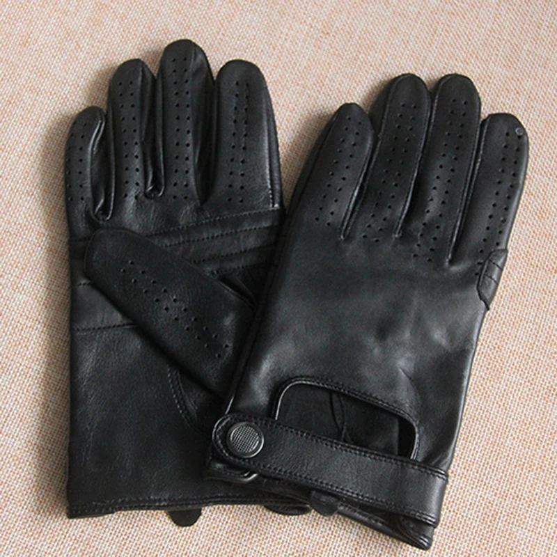 Spring Summer Men's Genuine Leather Gloves 2019 New Touch Screen Gloves Fashion Breathable Black Gloves Sheepskin Mittens JM14