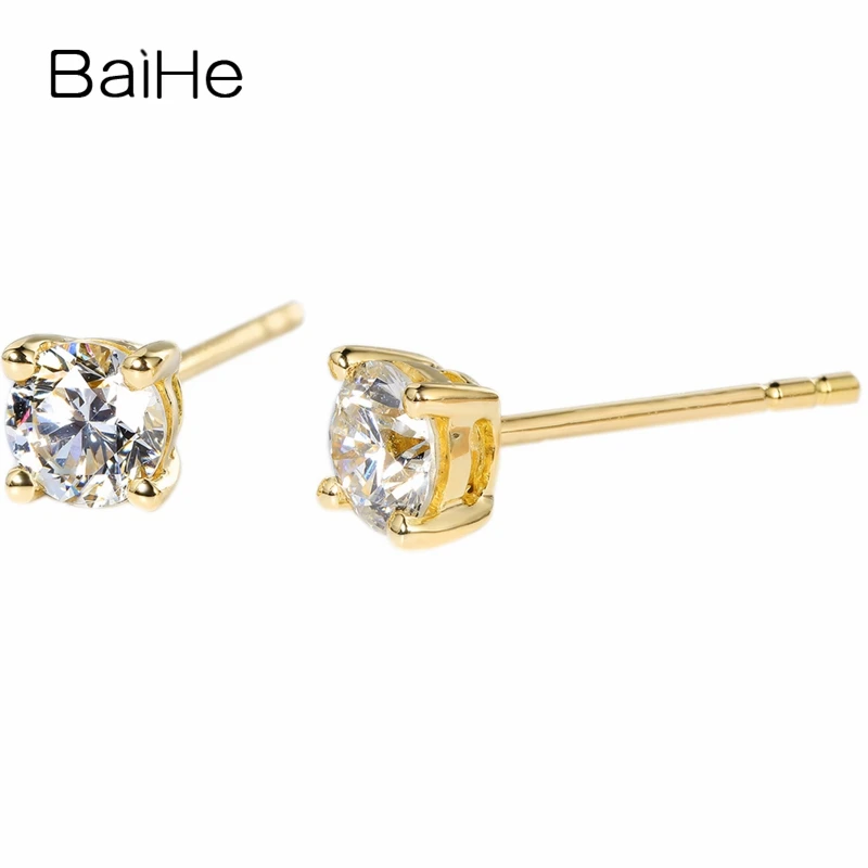 BAIHE Solid 14 К желтого золота 0.20ct H/SI 100% из натуральной бриллиантами свадебные Мода Fine Jewelry уникальный элегантный серьги-гвоздики