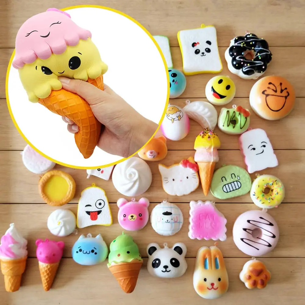 

30pcs Random Slow Rising Squash Anti-stress Simulation Toy Funny Gift Medium Mini Bread Cake Cream Bun Pendant Phone Straps