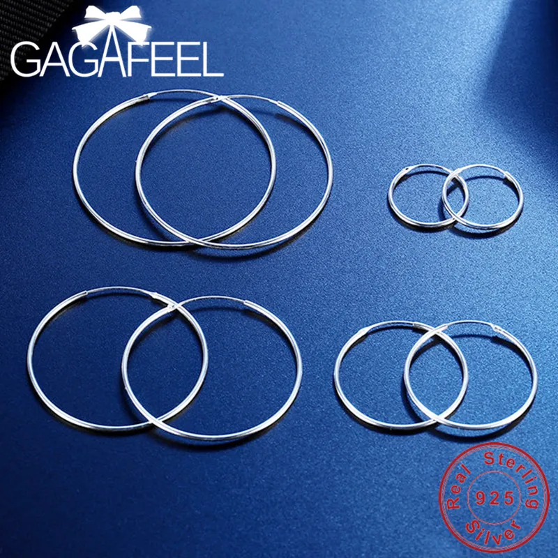 GAGAFEEL S925 стерлингового серебра серьги в виде колец, простые ювелирные изделия для Для женщин женский Серебряные серьги 15/20/25/30/40/50 мм