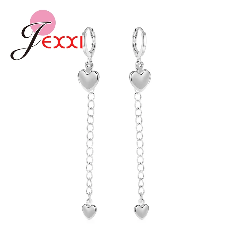 

Top Quality Double Heart Design Long Chain Pendant With Sweet Woman Girls Best Festival Gift 925 Sterling Silver Earring