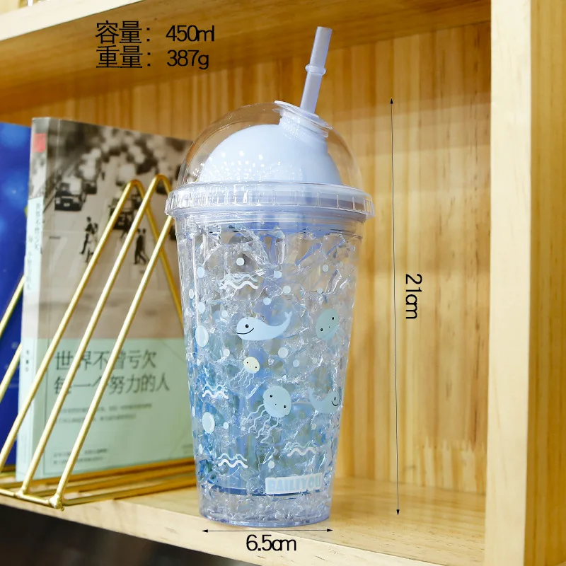 Летняя мода ледяная уличная чашка Хрустальная бутылка для воды my sport/drink/fruit/juice bpa free Милая пластиковая бутылка для воды с соломинкой