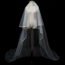 2 уровня двухслойная Женская Фата для собора Длина свадебная вуаль оверлокирование окантовка Лента отделка шлейф свадебная вуаль роскошный вечерний костюм