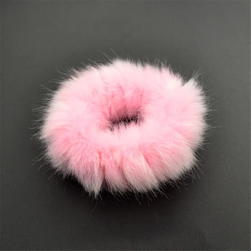 Резинка для волос для девочек из искусственного кроличьего меха резинка для хвоста плюшевая повязка для волос кольцо - Цвет: Розовый