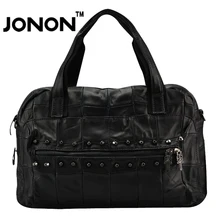 JONON Genuine Sheepskin Luxury Brand Women Handbag Vintage Stitching Patchwork Leather Rivets Bags Totes Beach Clutches WHB031