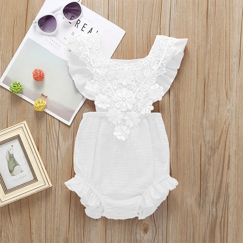 Newborn Infant Baby Girls Rompers 2019 Summer Cotton Linen Solid Ruffle ...