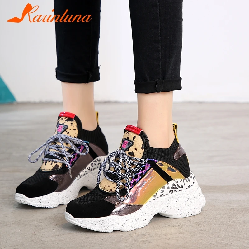 

KARINLUNA 2019 New Spring Genuine Leather Suede Sneakers Female Lace Up Horsehair Decoration Casual Shoes For Ladies Shoes Woman