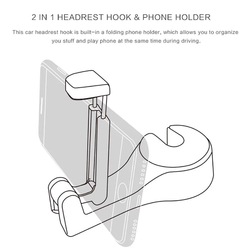 Car-Headrest-Hook-with-Phone-Holder-Seat-Back-Hanger-for-Bag-Handbag-Purse-Grocery-Cloth-Portable (2)