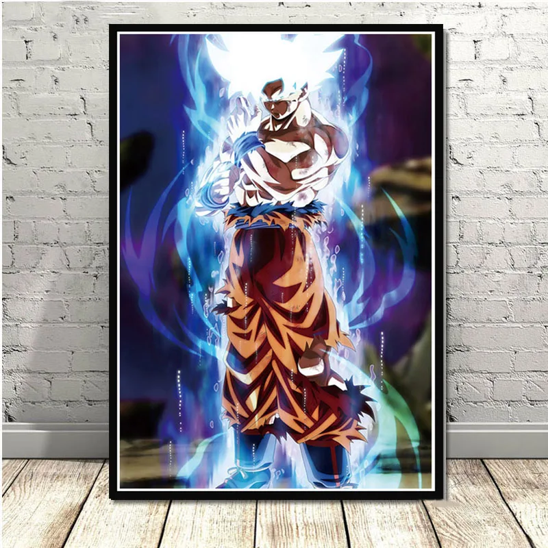 Горячий Dragon Ball Z Super Goku Ultra Instinct masted аниме плакат и печатная графика настенная художественная живопись картины для комнаты домашний декор - Цвет: Синий