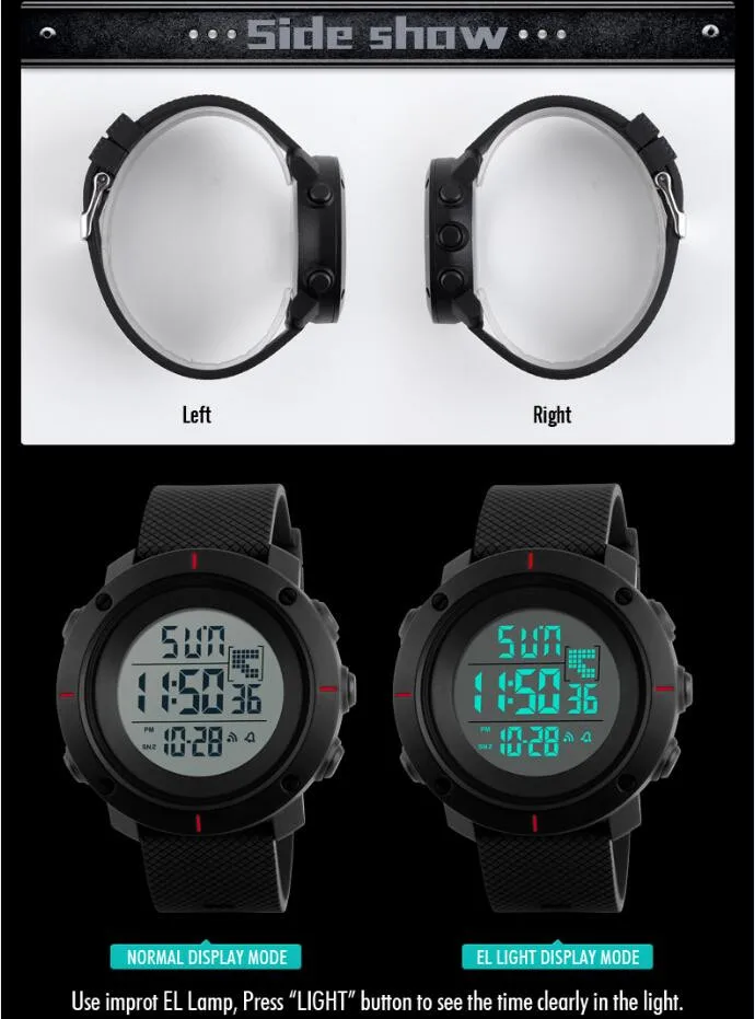 Бренд SKMEI, спортивные цифровые часы, мужские Модные Водонепроницаемые многофункциональные военные светодиодный цифровые часы, уличные наручные часы