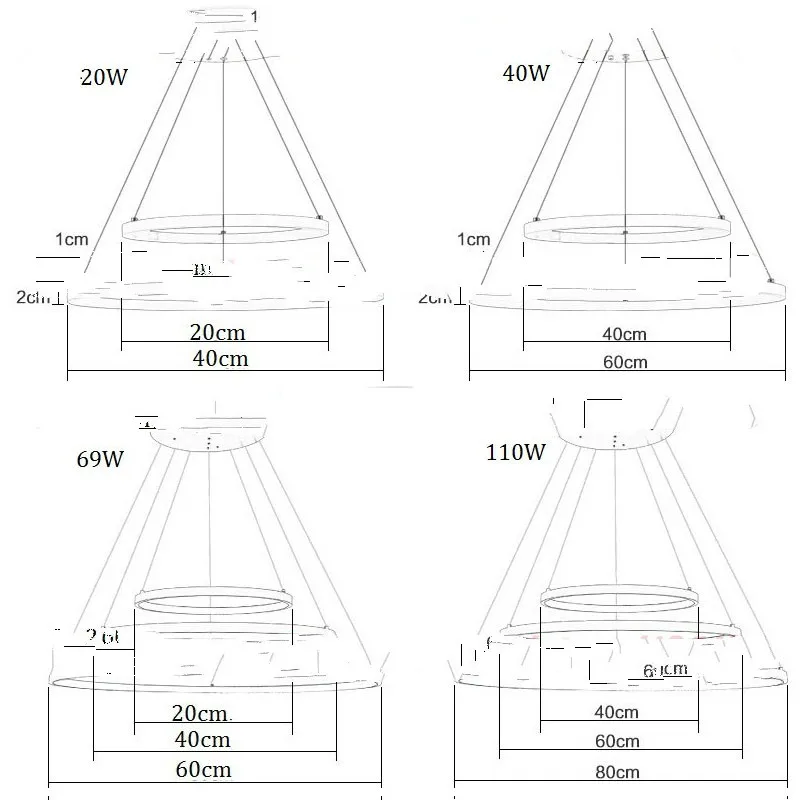 40, 60, 80 см, белая светодиодная люстра, современная, 3 кольца, светодиодная люстра, освещение для столовой, спальни, гостиной, внутреннего дома