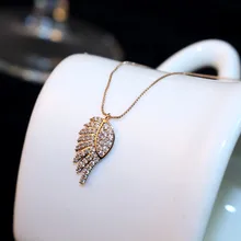 CX-Shirling Rose Gold Plated Crystals Wing Pendant Necklace for Valentine's Day Gift Feather Angel Wing Pendants Necklace sil black rhinestone angel wing necklace