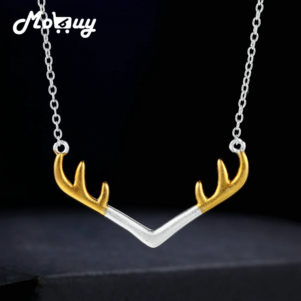 

MoBuy 100% 925 Sterling Silver Wiredrawing Yellow Gold Antlers Necklace & Pendant Fine Jewelry For Women Party MBNY014