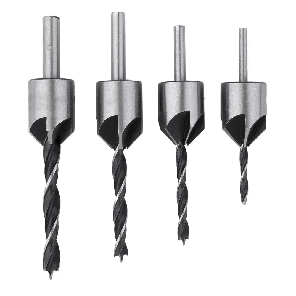 

4 pcs HSS Flute Countersink Drill Bit Set Screw Woodworking Chamfer Tool 3-6mm Stock Offer