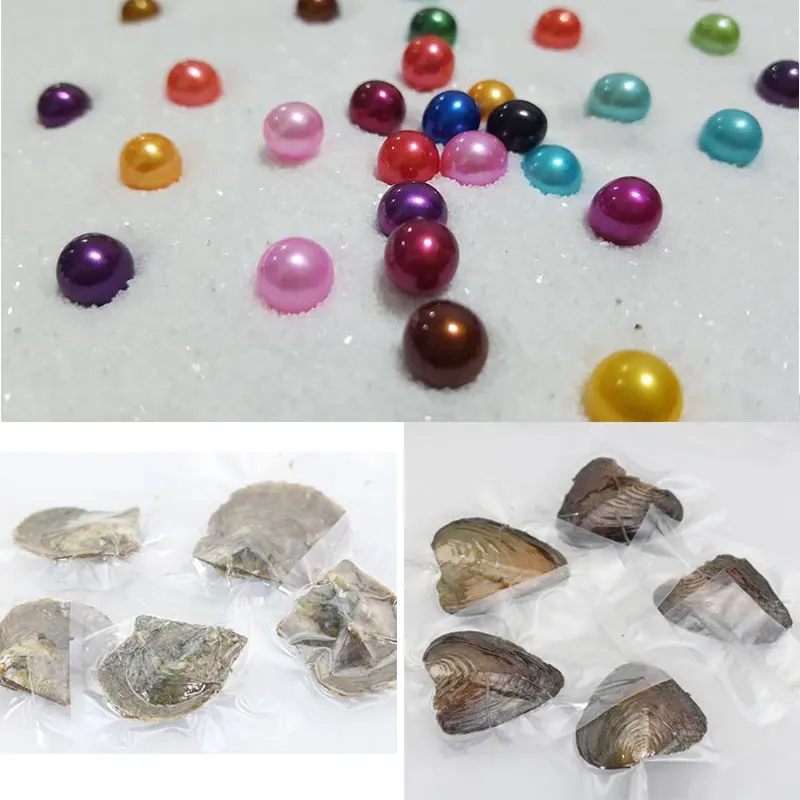 

Tray of 10 Oysters with Single Round Pearls Rainbow Akoya Round Pearls (5pcs Saltwater Oyster and 5pcs Freshwater Oyster) PJW267