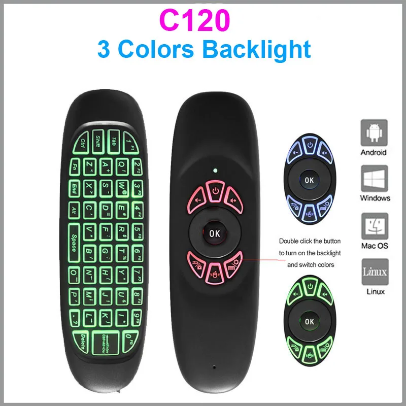 

3 Colors C120 Backlight 2.4G Wireless Air Fly Mouse Keyboard C120 colorful Gaming Remote Controller for PC Android and TV Box