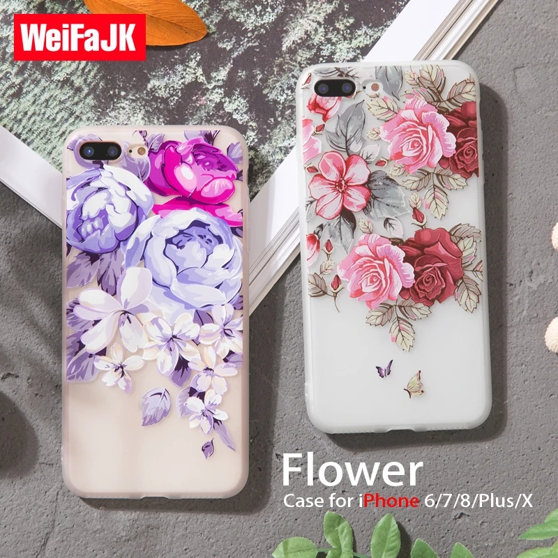 

WeiFaJK Flower Phone Case for iPhone 7 8 Plus Silicone Matte TPU Soft Floral Cover for iPhone 6 6s 7 Plus 8 X 10 Case Cover Capa