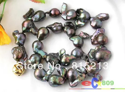 

FREE SHIPPING>@@> N462 HUGE ONLY 17" 25MM BAROQUE BLACK KESHI REBORN PEARL NECKLACE
