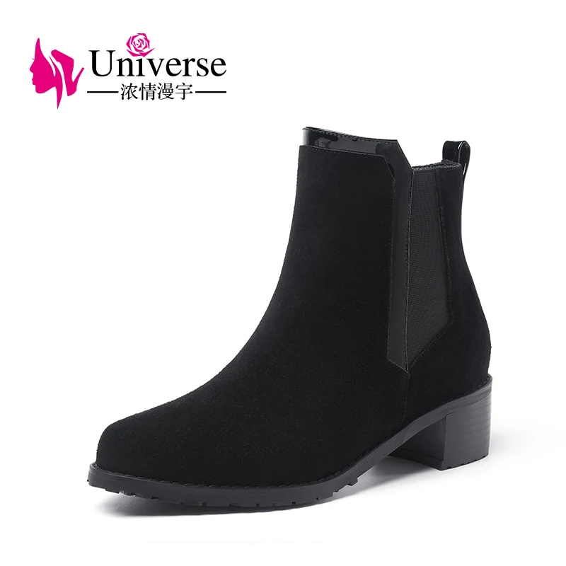 Universe Black Suede Leather Chelsea Boots Women Med Heel Ankle Boots Ladies Winter Boots With Warm Short Plush G372 Chelsea Boots Boots Ladieschelsea Boots Women Aliexpress