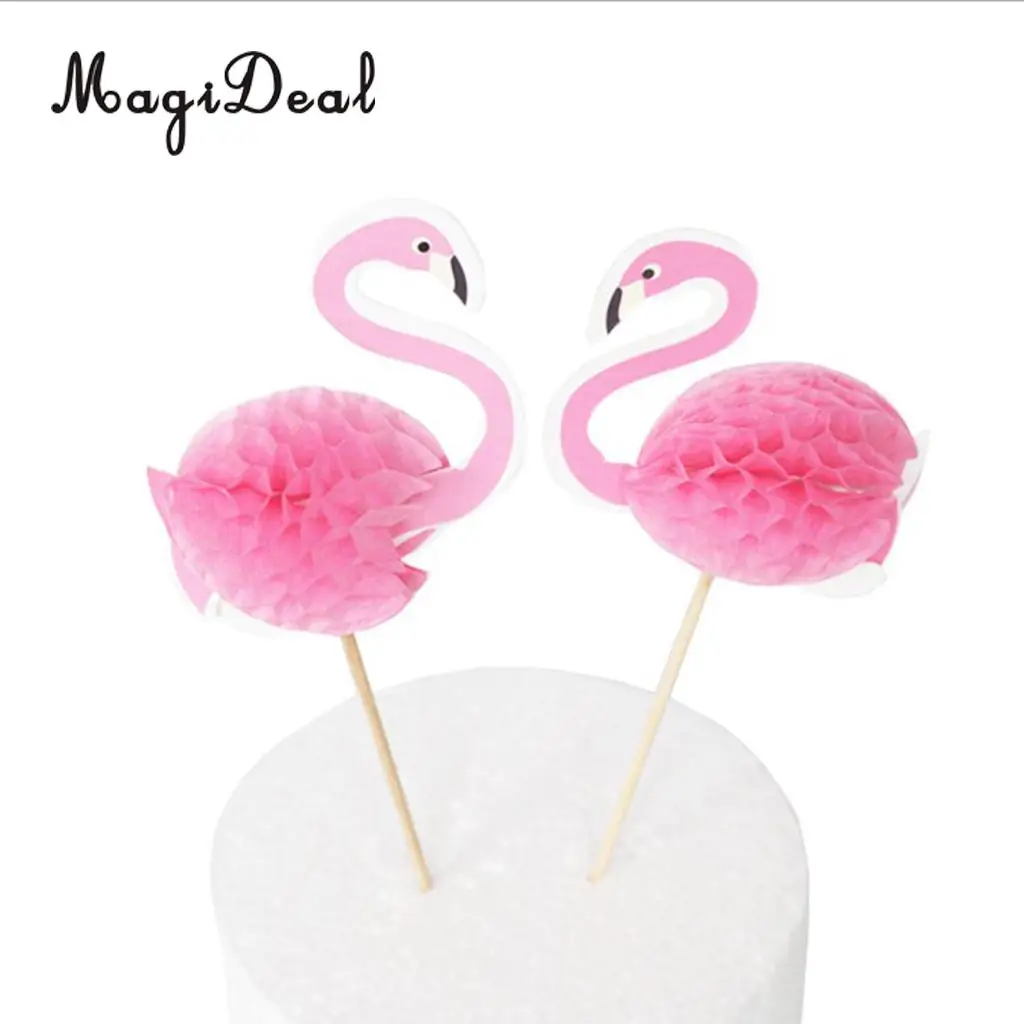 12 Pack 3D Flamingo Cupcakes Party Supplies Toppers Food Picks Cocktail Tropical Cupcake Decoration