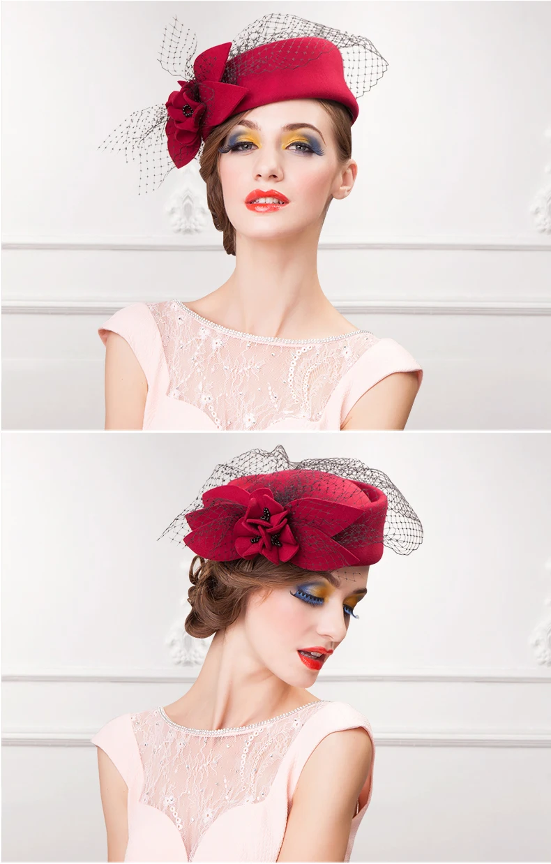 Женская шляпа-федора платье чародей шерсть фетр Pillbox шляпа вечерние свадебные бант вуаль шляпа