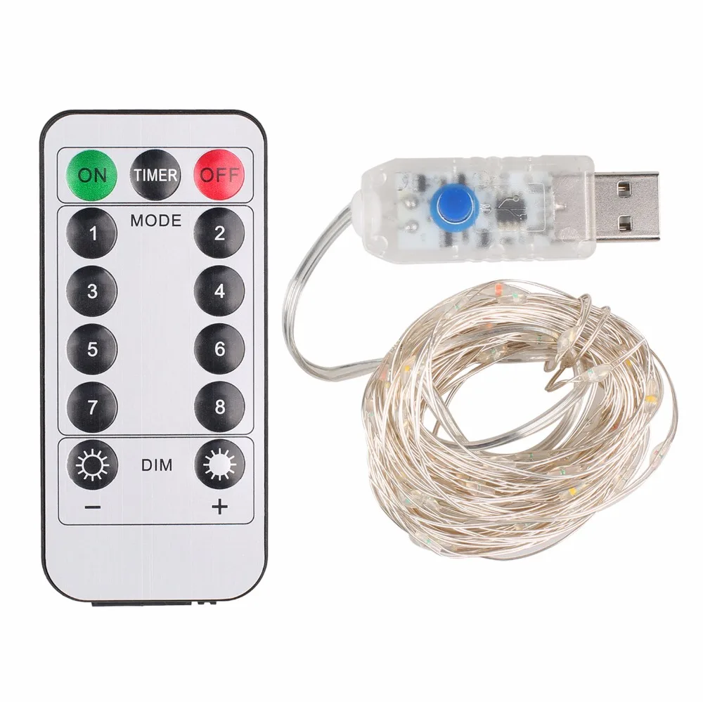 10M 100 LEDs Remote Controlled Fairy Lights String LED USB Powered