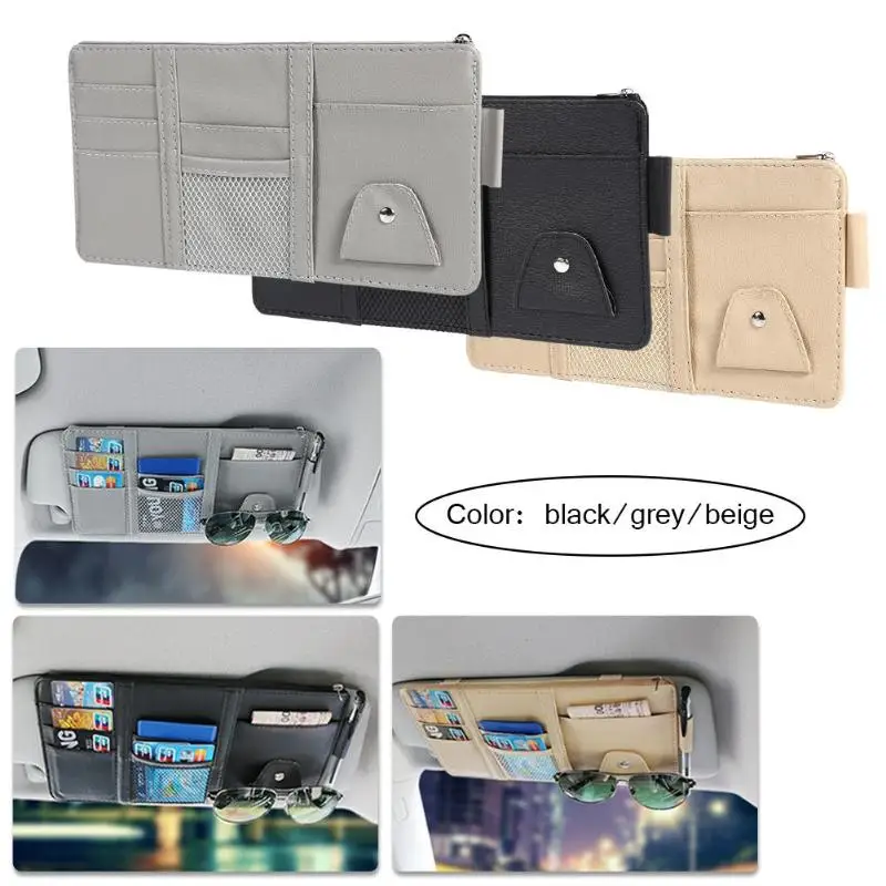 Car Visor Card Storage Sun Visor Organizer Pouch Bag Card Storage Glasses Holder Clip Visor Storage Holder Auto Car Accessories