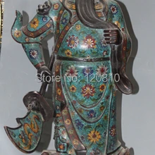 Zhaomerui25++ 3" Фиолетовый Бронзовый Перегородчатой Эмали Меч Дракона Гуань Гун Юй Воин Бог Статуя