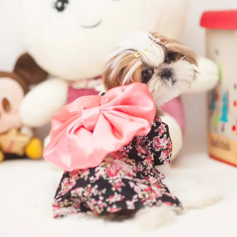 Cute Bows Pet Clothes For Dog Cat Dress Clothes Floral Japanese Kimono Bow Tie Cats Puppy Shirt Costume Princess Dresses Teddy