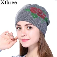 Xthree, Женская кашемировая зимняя шапка, вязаная, Skullies Beanies, шапка для женщин, шерстяная, вышивка, цветок, шапка для девочек, gorros