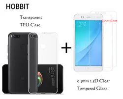 Для Xiaomi mi A1 для mi 5X Прозрачный Силикон ТПЭ бампер подушки задняя крышка чехол 0,3 мм 2.5D 9 H закаленное стекло экран протектор