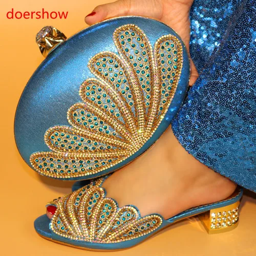 

doershow Latest skyblue African Shoes And Bag Set Women Heels Matching Size 38-42Fashion Italian Shoes With Matching Bag HYY1-31