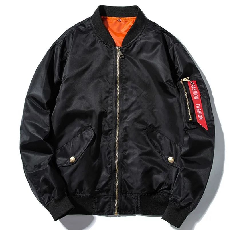 Мужская и женская куртка-бомбер, одноцветная летная куртка пилота, бейсбольная куртка в стиле хип-хоп с капюшоном, Модная молодежная парная ветровка, уличная одежда - Цвет: Black