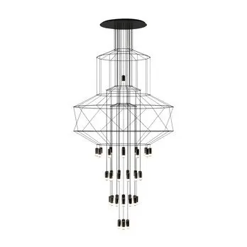 Современный скандинавский 110 В 220 в 240 В светодиодный подвесной светильник черного цвета с проволочной оплеткой, лампа для лестничной клетки, холла, холла, 3 метра, с кабельным потоком, черная Подвесная лампа - Цвет корпуса: 43 heads D90xH300cm