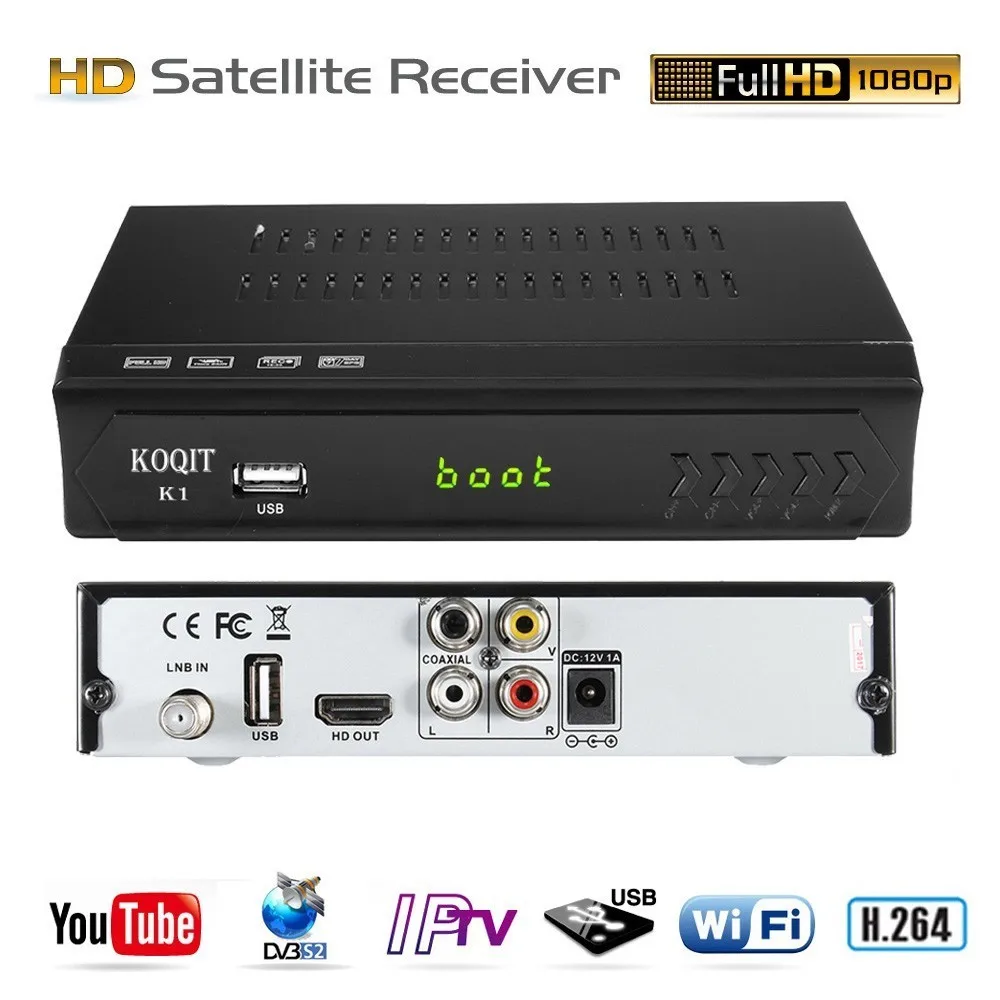 KOQIT Бесплатный HD тюнер DVB-S2 DVB-S цифровой спутниковый ресивер ТВ коробка IP tv m3u плеер комбо 3g Wifi Youtube Biss vu PVR телеприставка