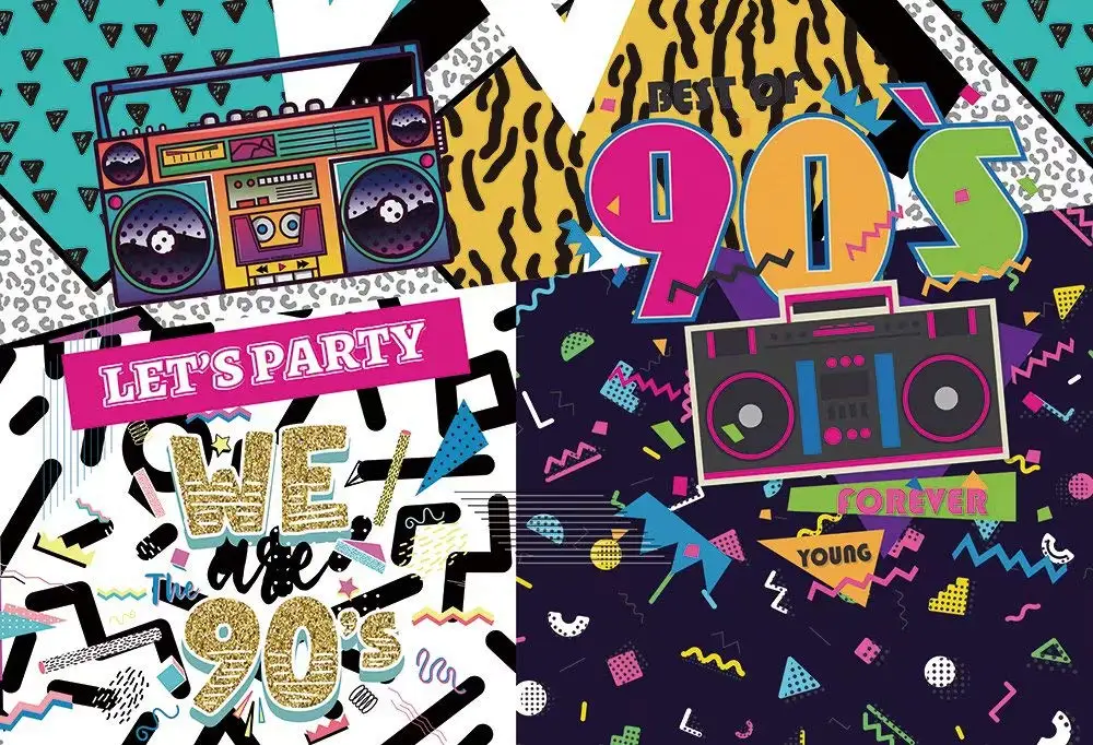 

HUAYI 90s Party Backdrop for Hip Hop Rock Music Dance Disco Colorful Birthday Event Banner Decorations Photo Background W-2189