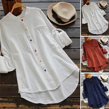 

Spring and Autumn 2019 New Simple Fashion Multicolour Button Long Sleeve Shirt Casual 5xl Plus Size Two Wear Ways Lady Blouse